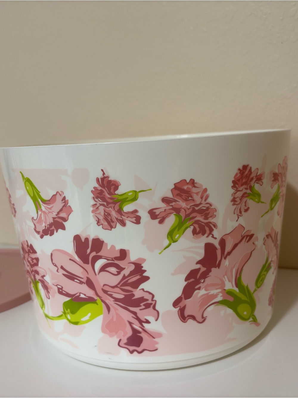 TUPPERWARE SERVING BOWL 6.6L. 28 CUP PINK CARNATION FLOWERS - Picture 6 of 14